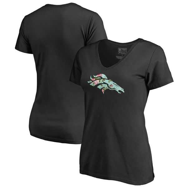 Women Denver Broncos NFL Pro Line by Fanatics Branded Lovely Plus Size V Neck T-Shirt Black